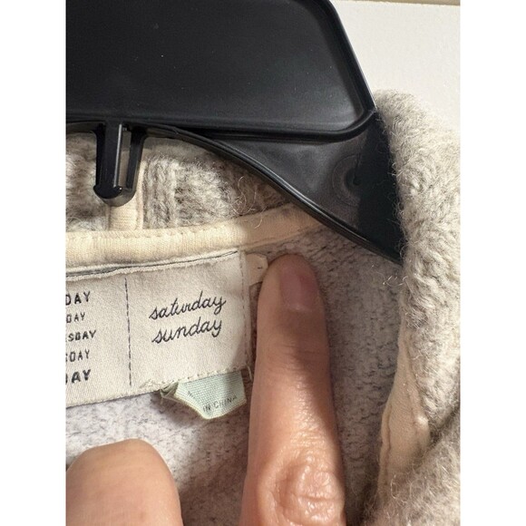 Anthropologie Saturday Sunday Textured Zip Front Hoodie Large Jacket Patterned - Picture 5 of 9